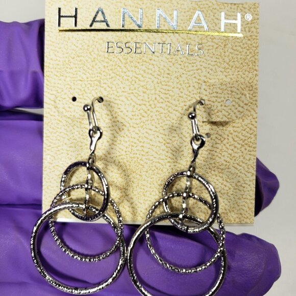 HANNAH Silver-Tone Textured Triple Hoop Drop Earrings – Trendy Statement Jewelry - Picture 10 of 10